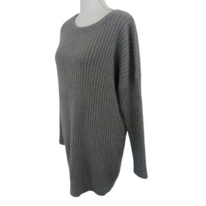 Fashion Nova Gray Long Sleeve Neutral Crew Scoop Neck Cotton Mini Sweater Dress